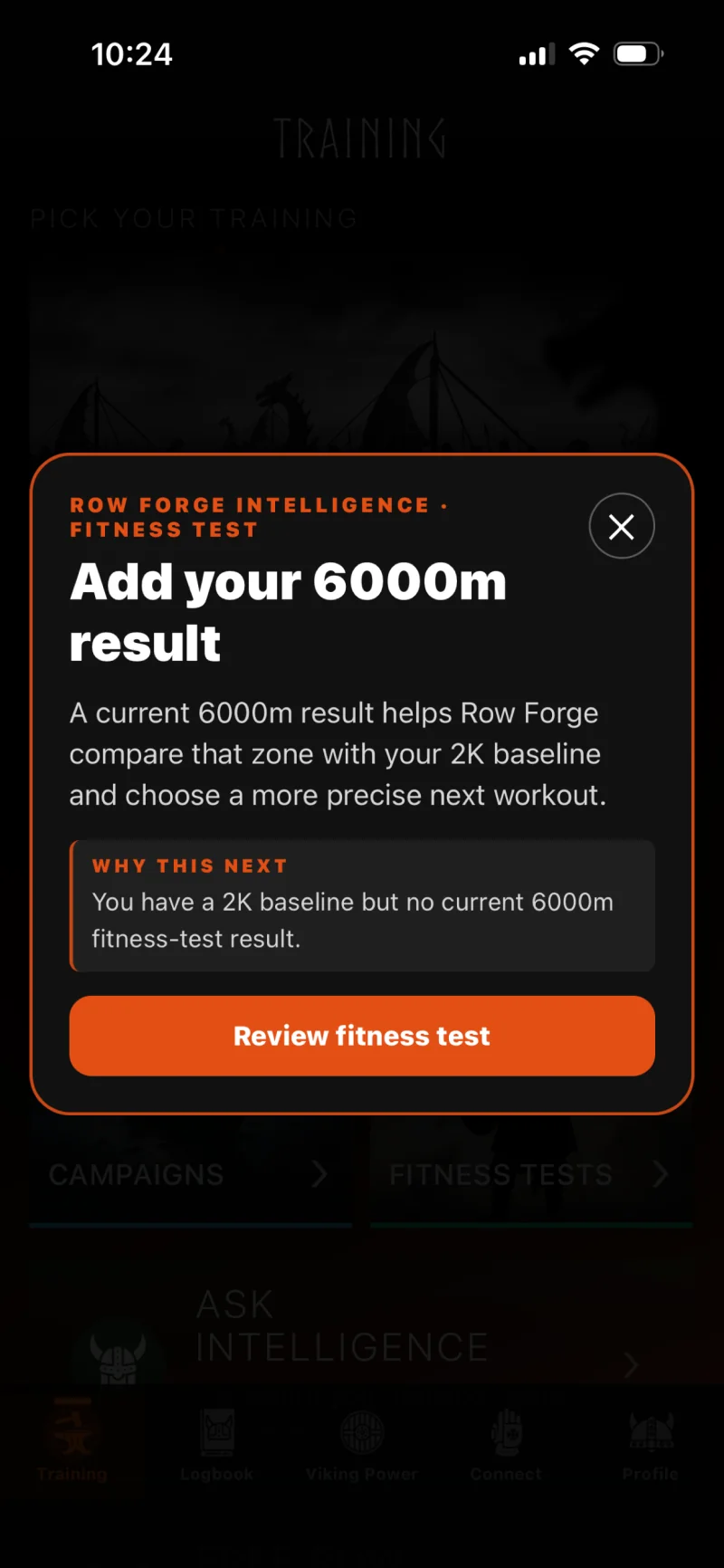 Row Forge Intelligence recommends a 6000m fitness test and explains how it builds on an existing 2K baseline